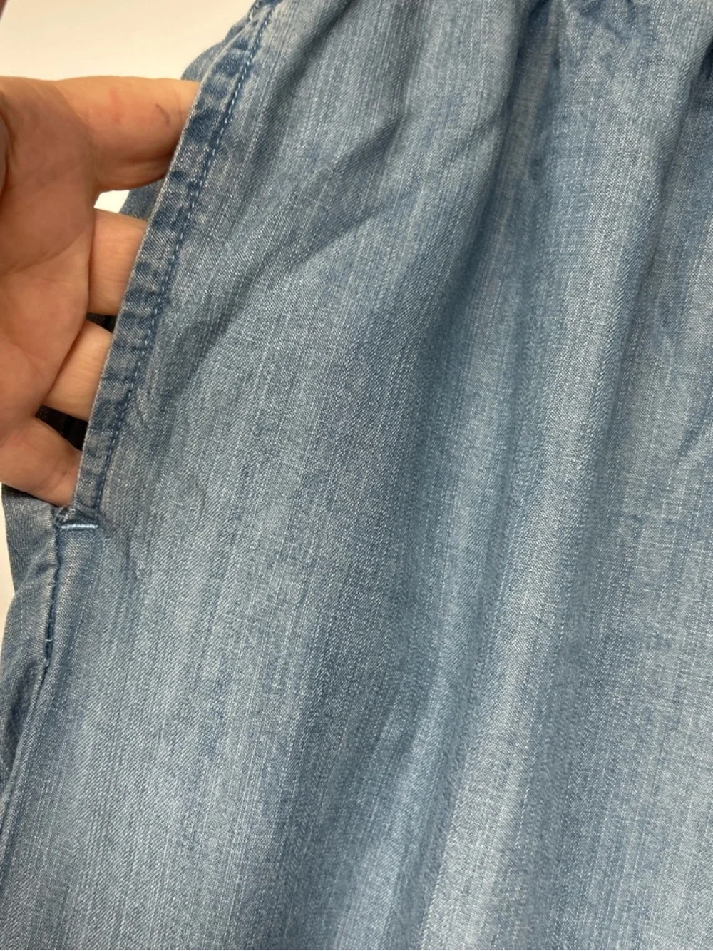 Denim Light Blue Smocked Waist Wide Leg Pants - Picture 2 of 4